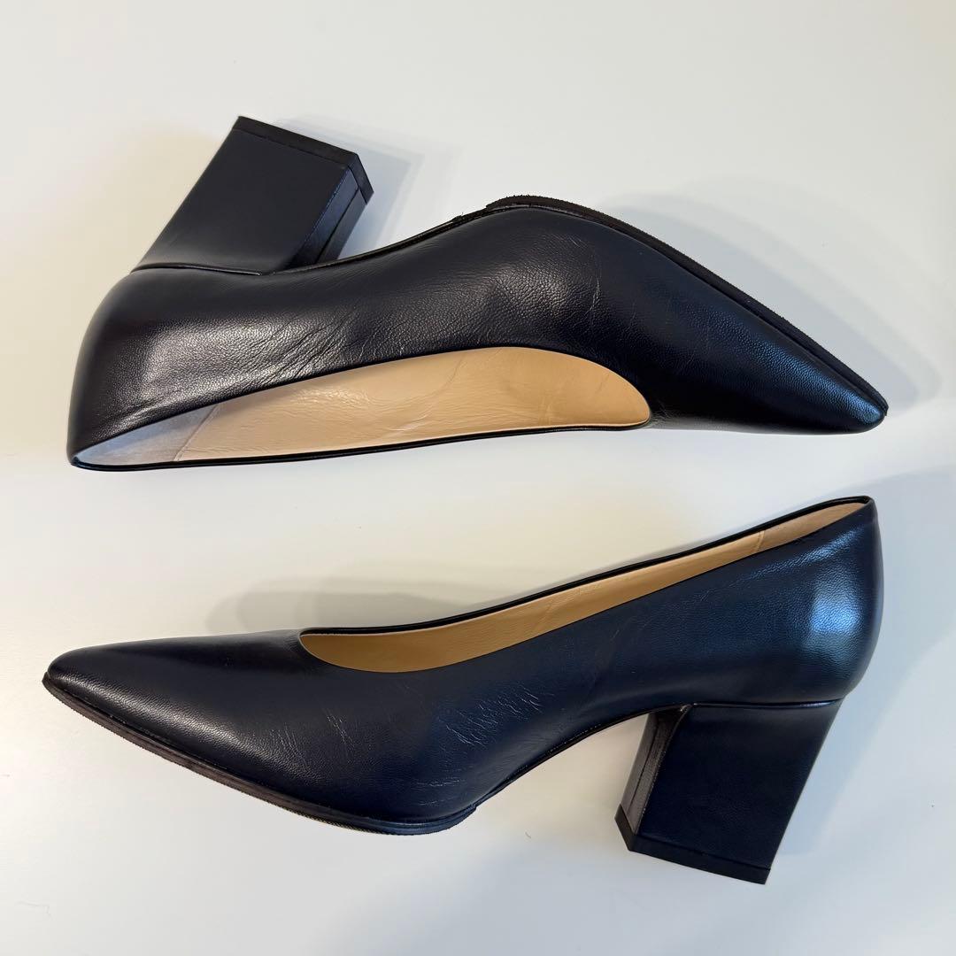 美品 FABIO RUSCONI ポインテッドトゥ パンプス 太ヒール 36 黒