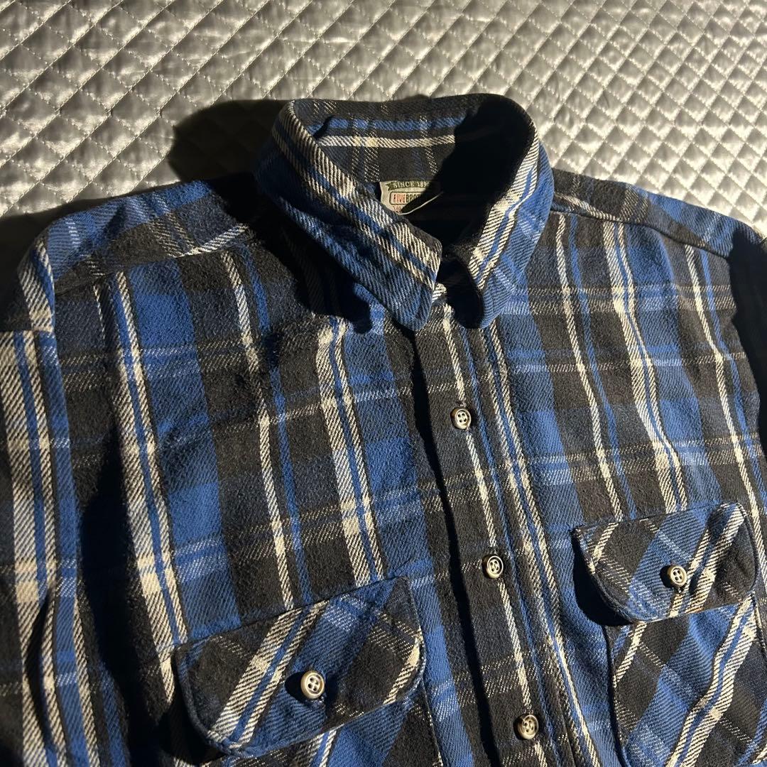 し*う様 90s FIVEBROTHER ヘビネルチェックシャツ 青 USA ビ