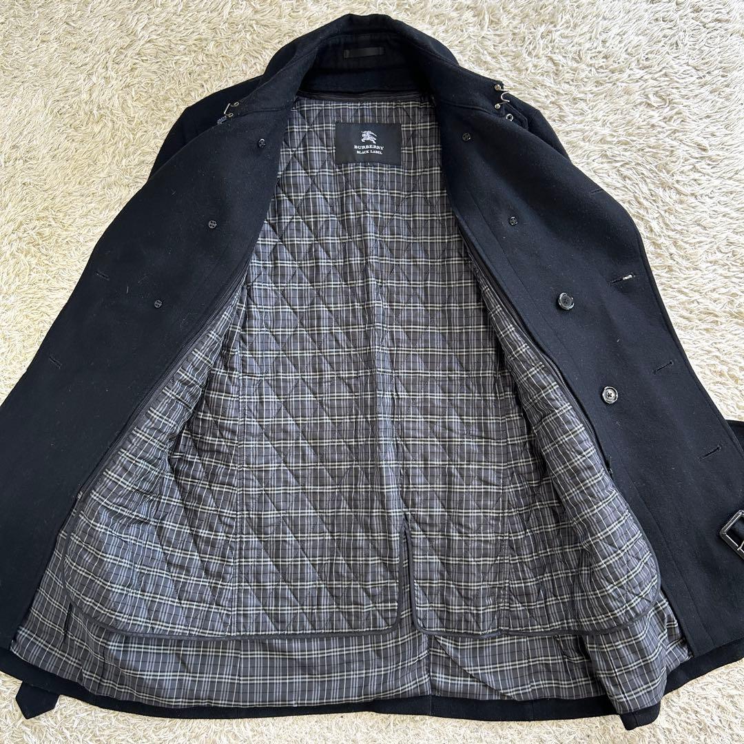 【美品 カシミヤ混】バーバリーブラックレーベル トレンチコート ライナー 黒 L