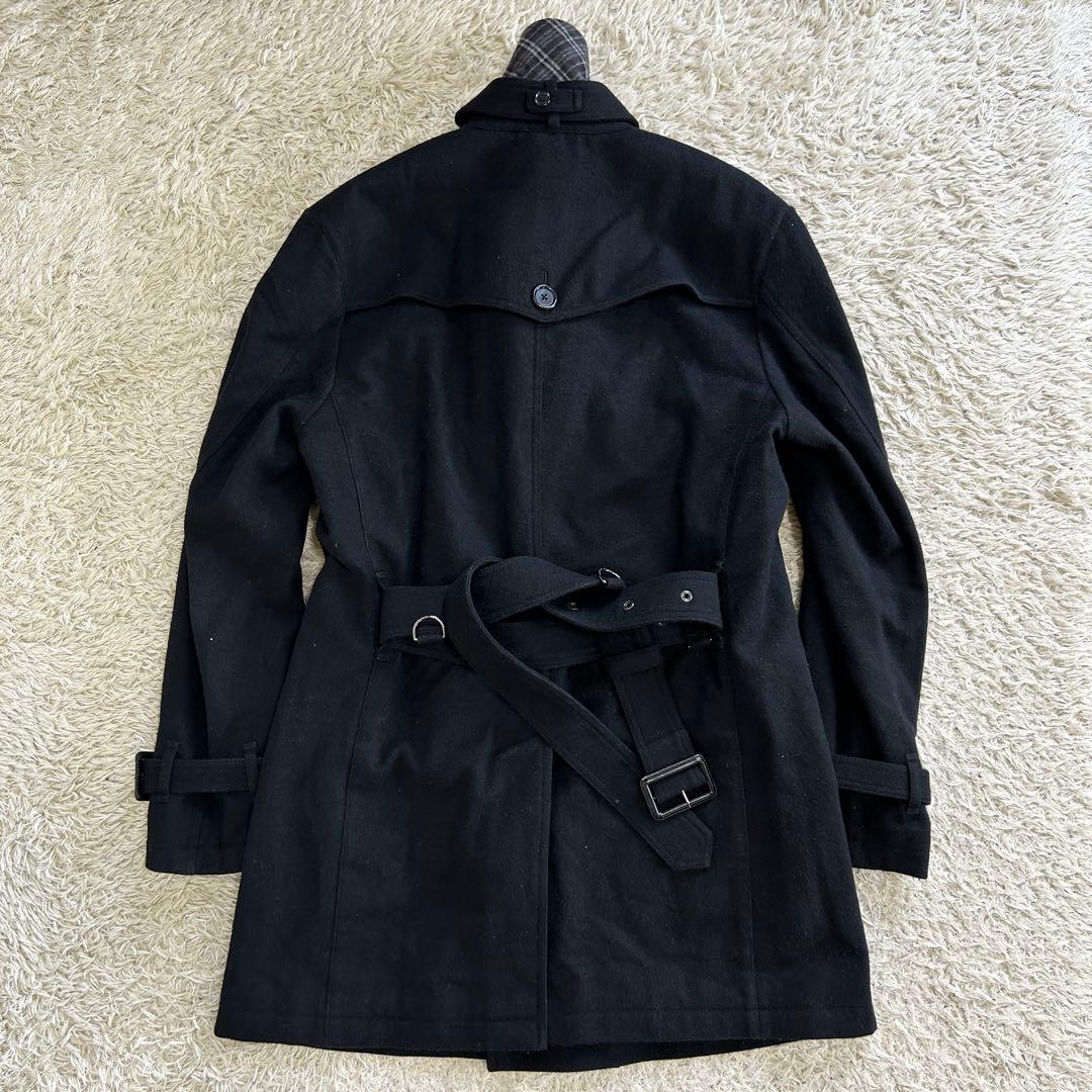 【美品 カシミヤ混】バーバリーブラックレーベル トレンチコート ライナー 黒 L