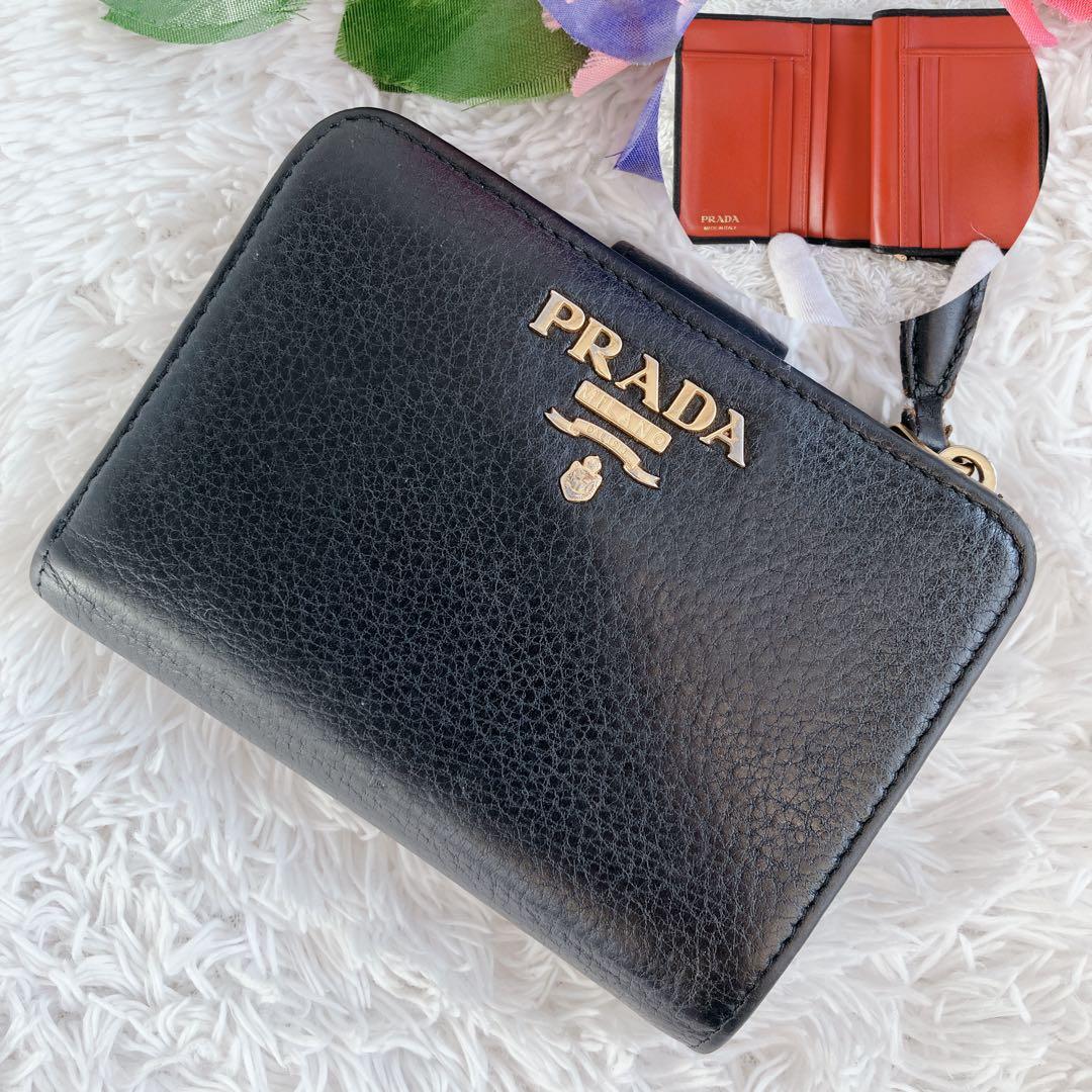 美品✨プラダ 折り財布　ヴィッテログレイン L字ファスナー　バイカラー