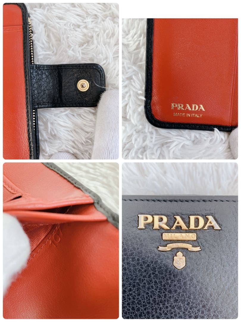 美品✨プラダ 折り財布　ヴィッテログレイン L字ファスナー　バイカラー