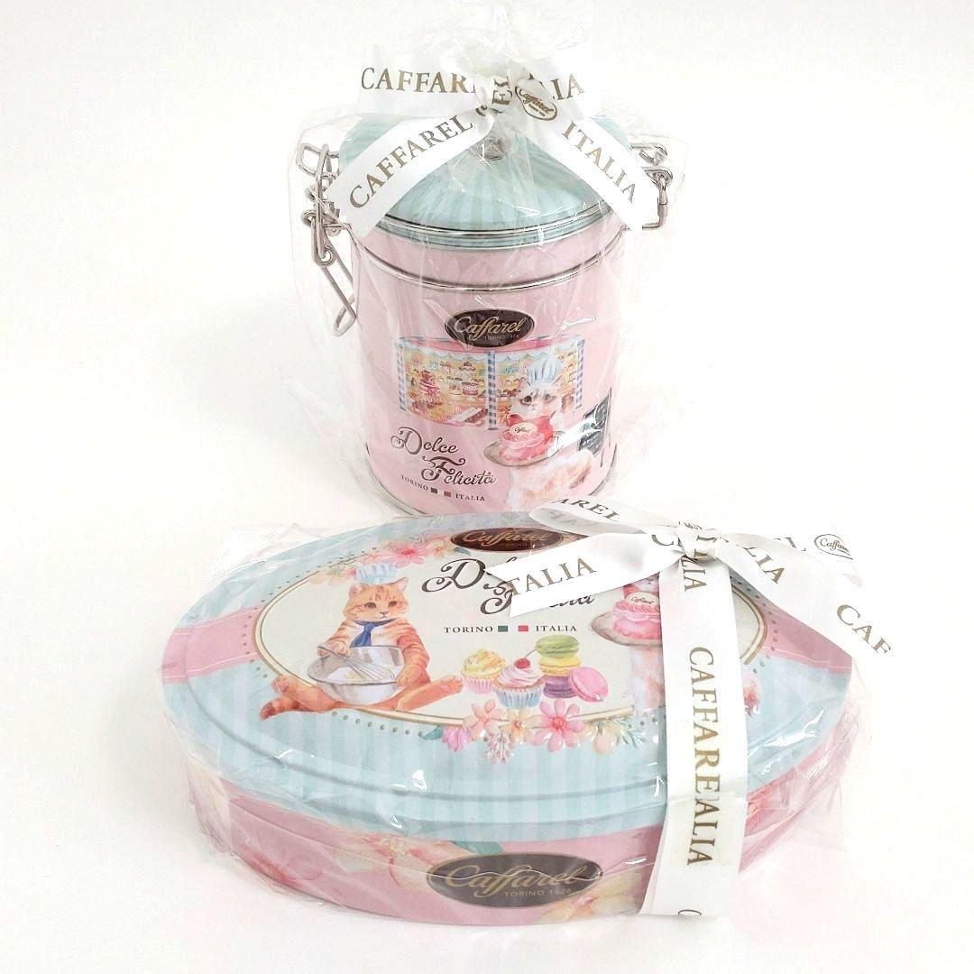 ♡希少♡カファレル　小物入れ　缶　キャニスター缶　　白猫　茶トラ　猫　ネコ