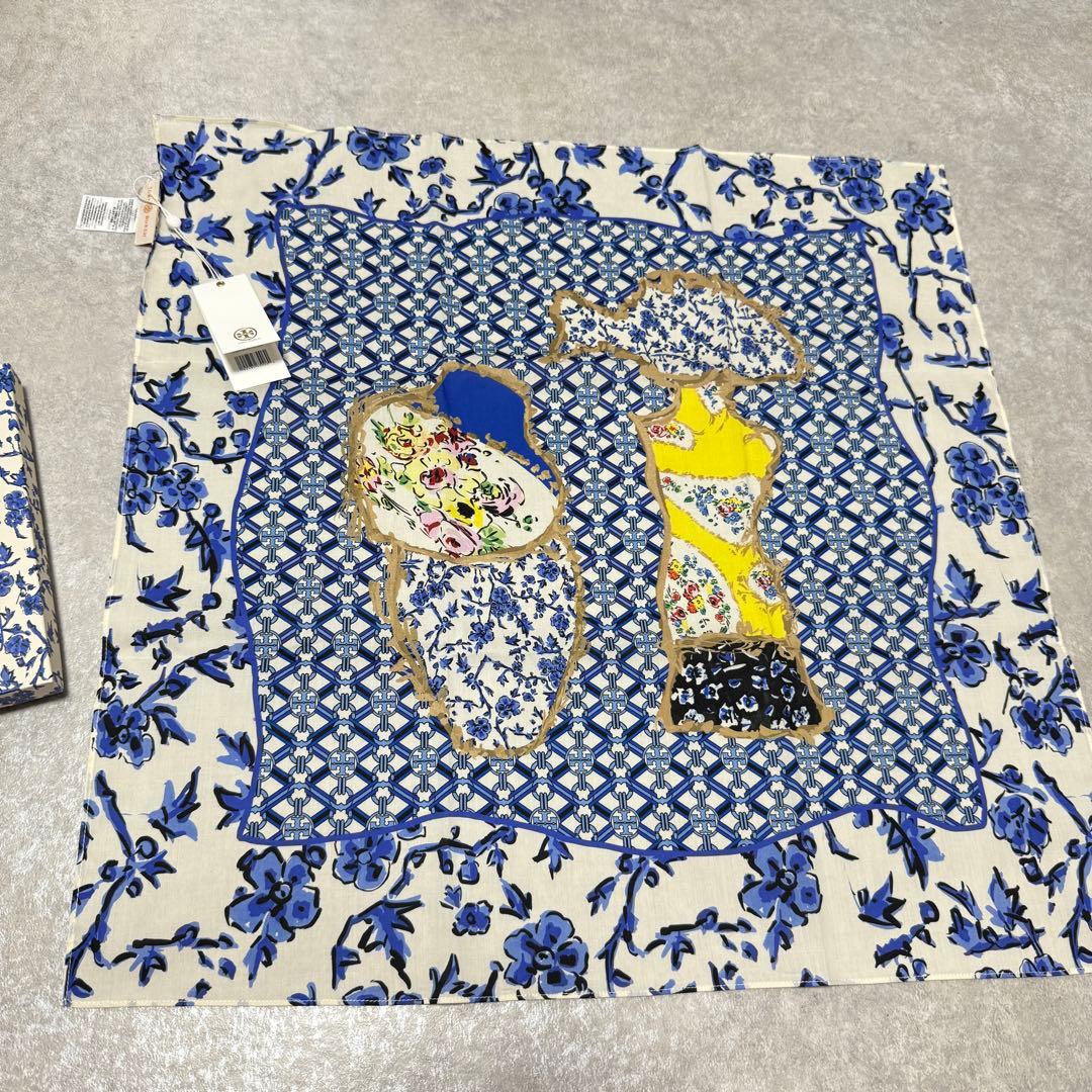 新品 未使用 Tory Burch トリーバーチ スカーフ フラワー 花柄 青