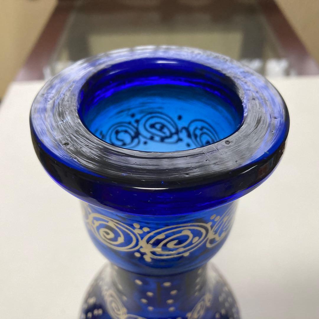 花瓶 花器 フラワーベース シーシャ 硝子 ボトル 瓶 青 レトロ ヴィンテージ