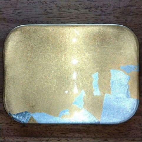 瑞雲金箔竹皿☆平安象彦　箱付き、加賀金箔きらら胴張銘々皿５枚・菓子切５本　箱付き
