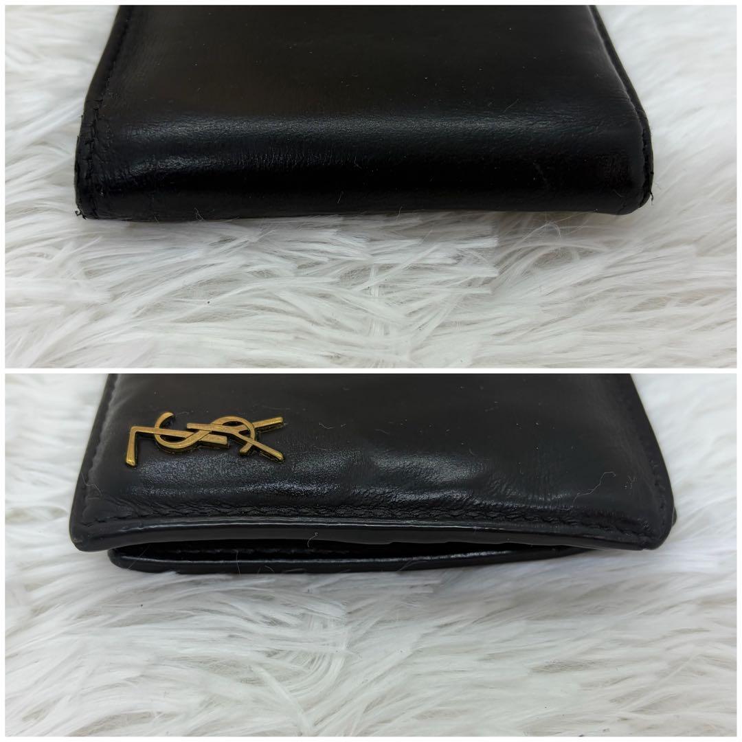 美品✨サンローラン　二つ折り　折り財布　カサンドラ　金ロゴ　レザー　ブラック