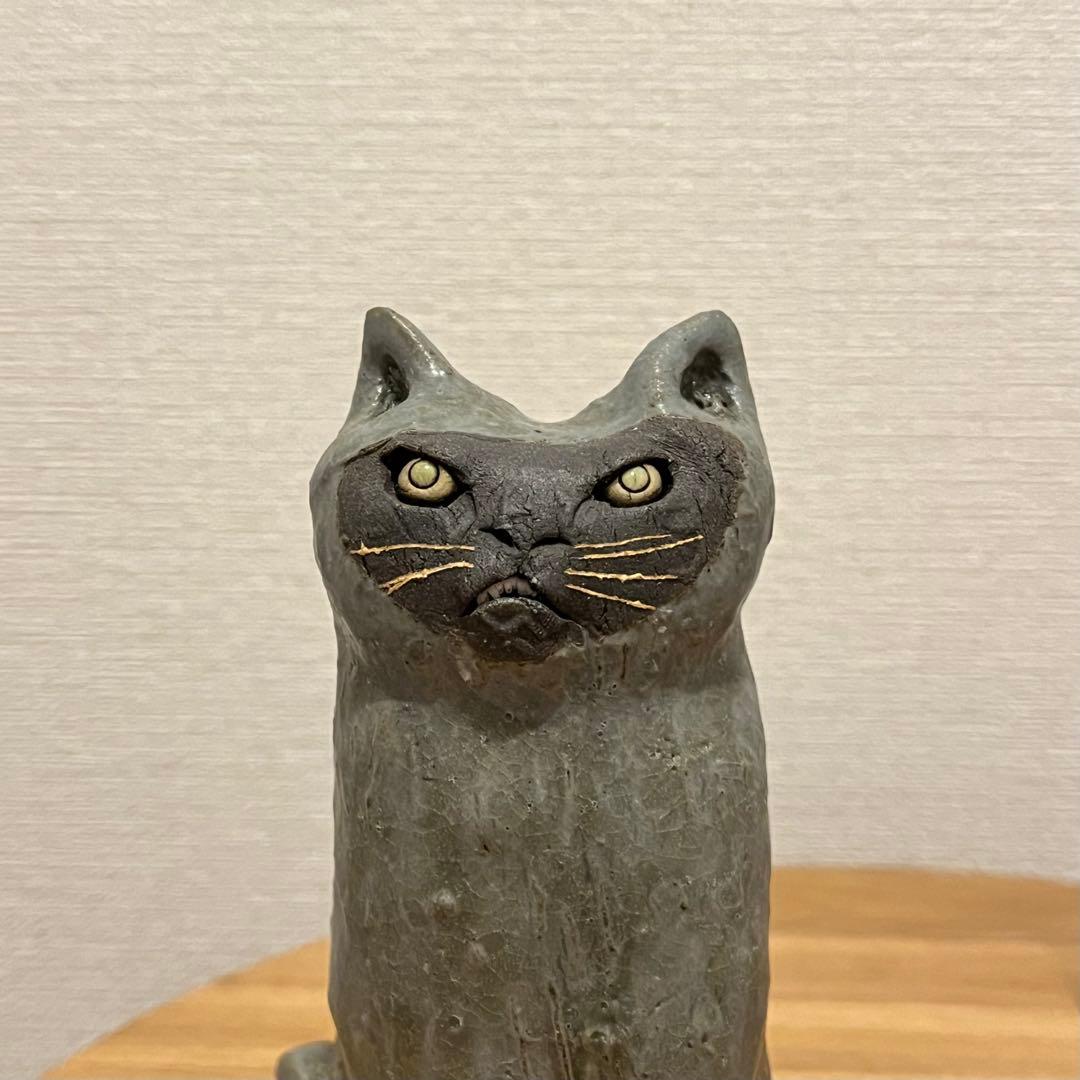 岡山富男　作家の手作り陶器　猫の置物　セット