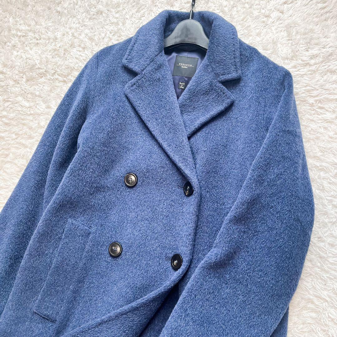 MaxMara ダブルブレスト ロングコート アルパカ混 ロイヤルブルー 38