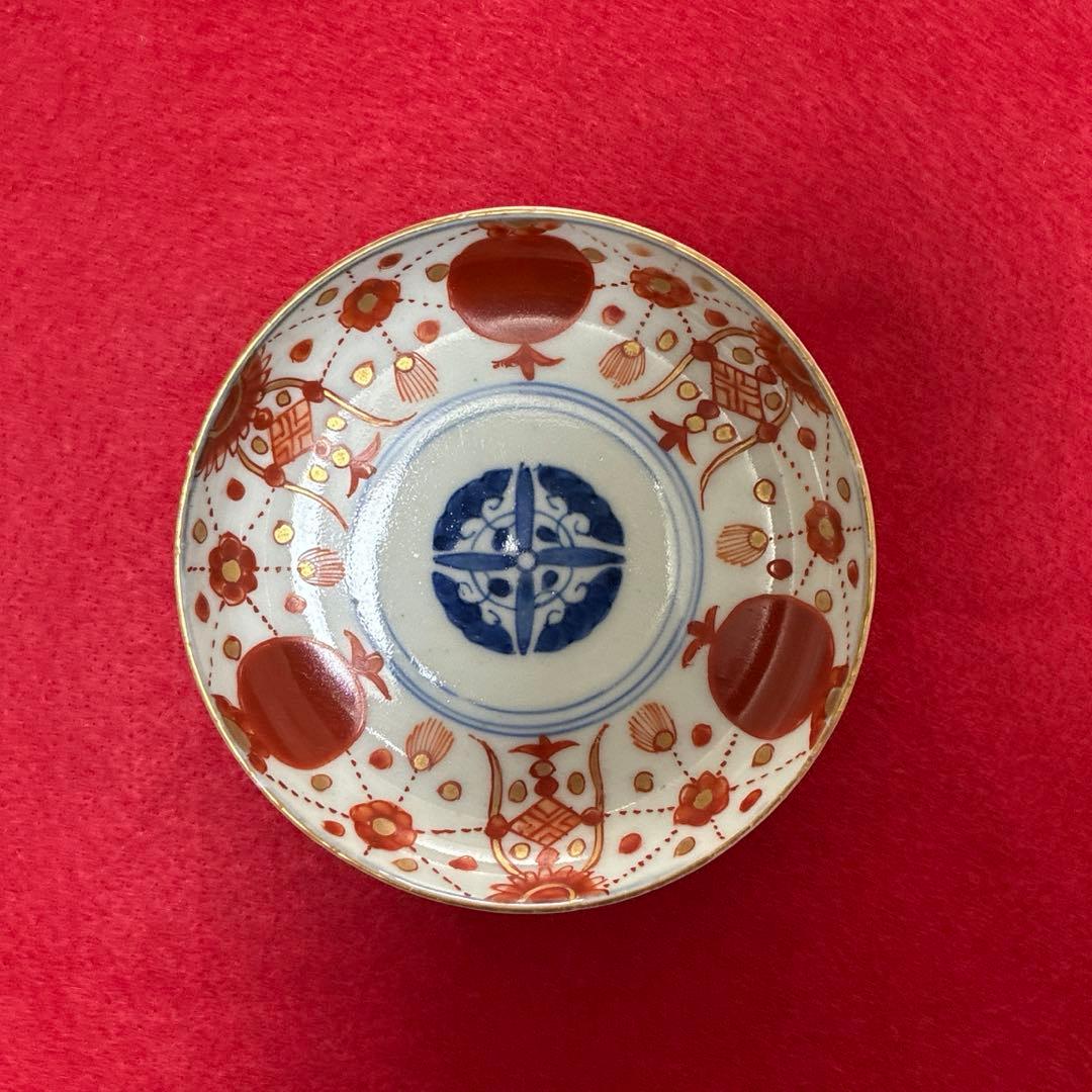 古伊万里 赤玉　瓔珞紋 小皿　手塩皿 5客　美品