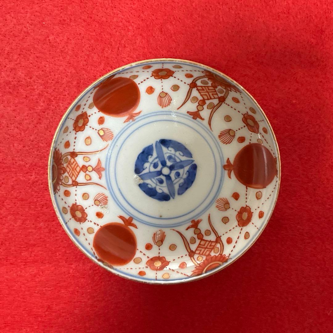 古伊万里 赤玉　瓔珞紋 小皿　手塩皿 5客　美品