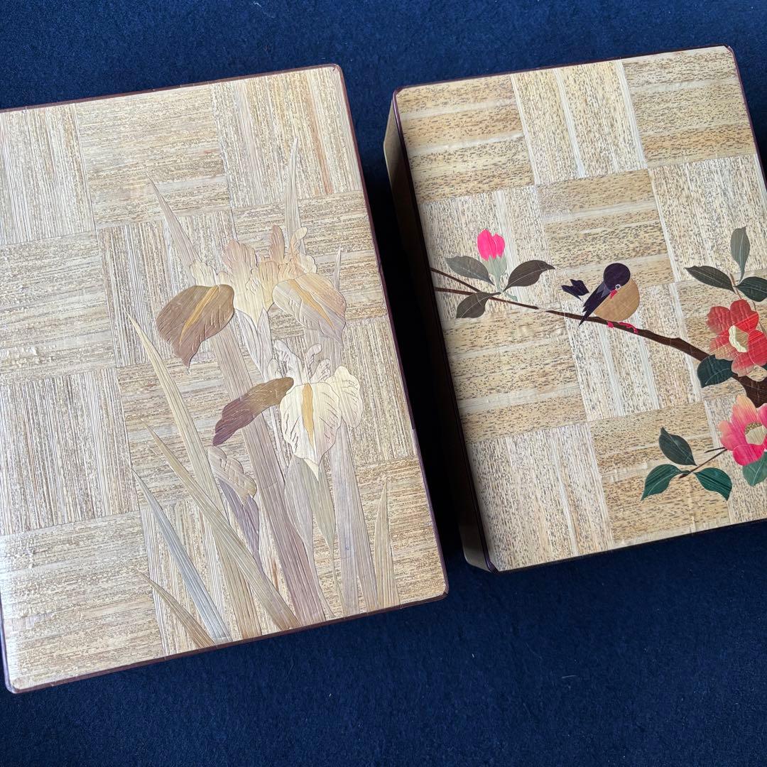 工芸品木製箱・花柄和小物入れサイズいろいろセット②