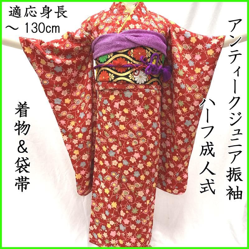 504aj25■ハーフ成人式 ジュニアアンティーク振袖 女児 振袖&袋帯■