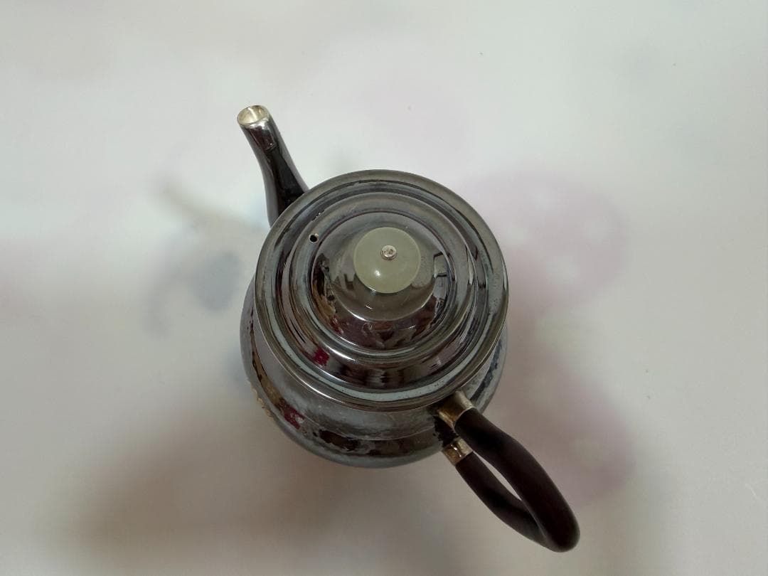 純銀製 菊文様 玉石摘 急須 銀瓶 煎茶道具