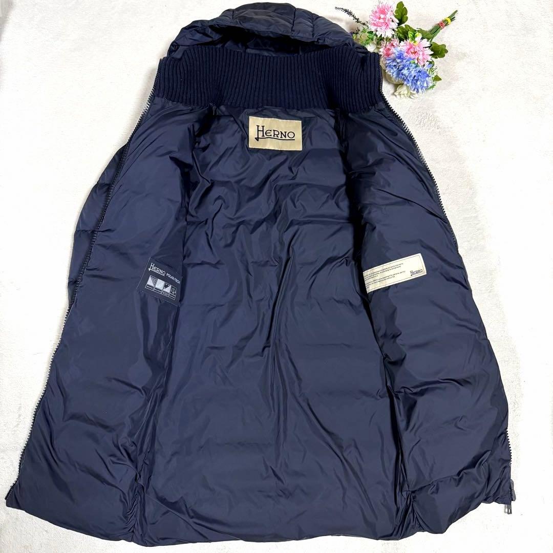 美品★HERNO★ヘルノ ロングダウンコート　ポーラテック リブ切替 紺 40