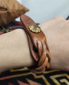 【新品未使用】DOUBLE RLレザー 編み込み バングルBROWN