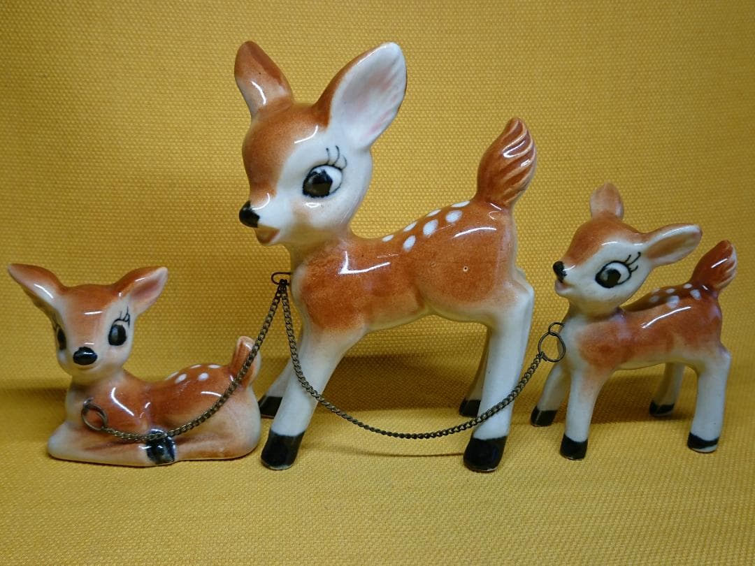 【美品】ビンテージ　鹿　子鹿　陶器　置物　インテリア　工芸品　美術品　A2581