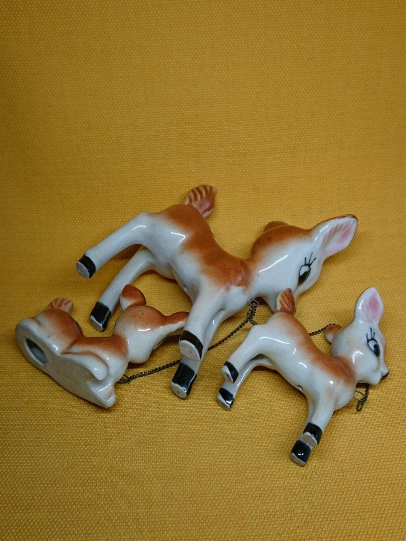 【美品】ビンテージ　鹿　子鹿　陶器　置物　インテリア　工芸品　美術品　A2581