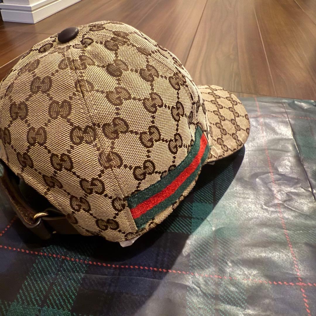 GUCCI グッチ キャンバス ベースボールキャップ 帽子 ベージュ58 M