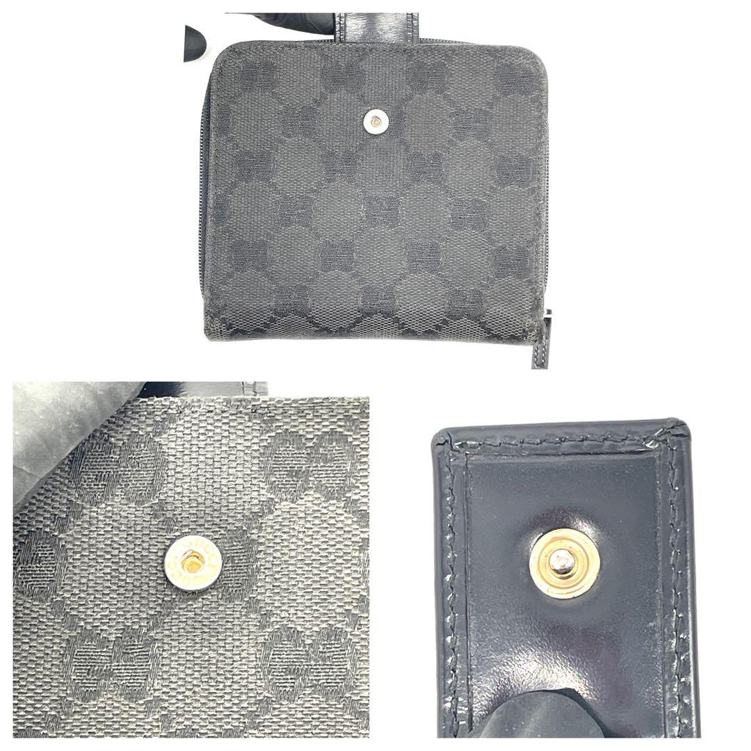 美品✨グッチ ラウンドファスナー GGキャンバス 二つ折り コンパクト 財布
