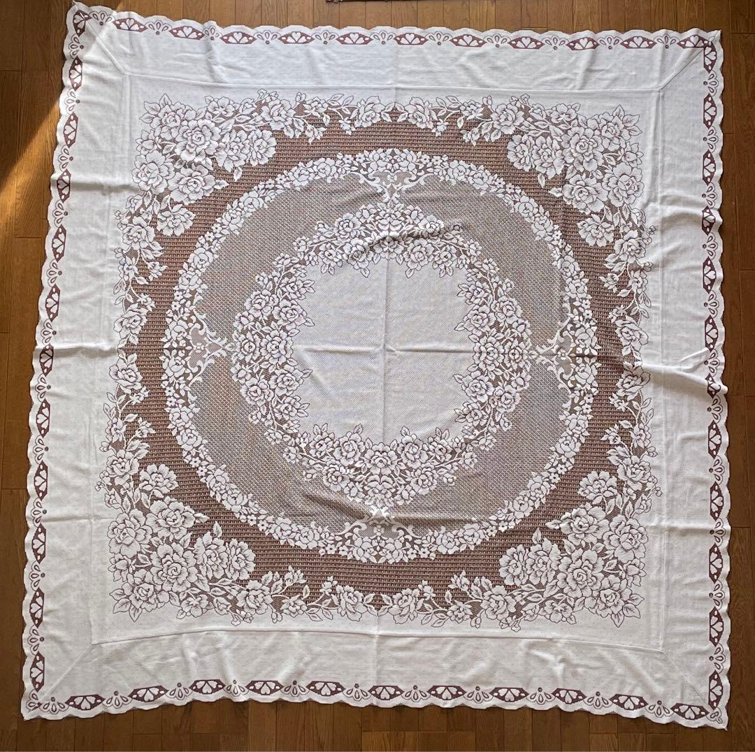 【希少】アンティークレース 200×200 刺繍風 大判 大型 マルチカバー