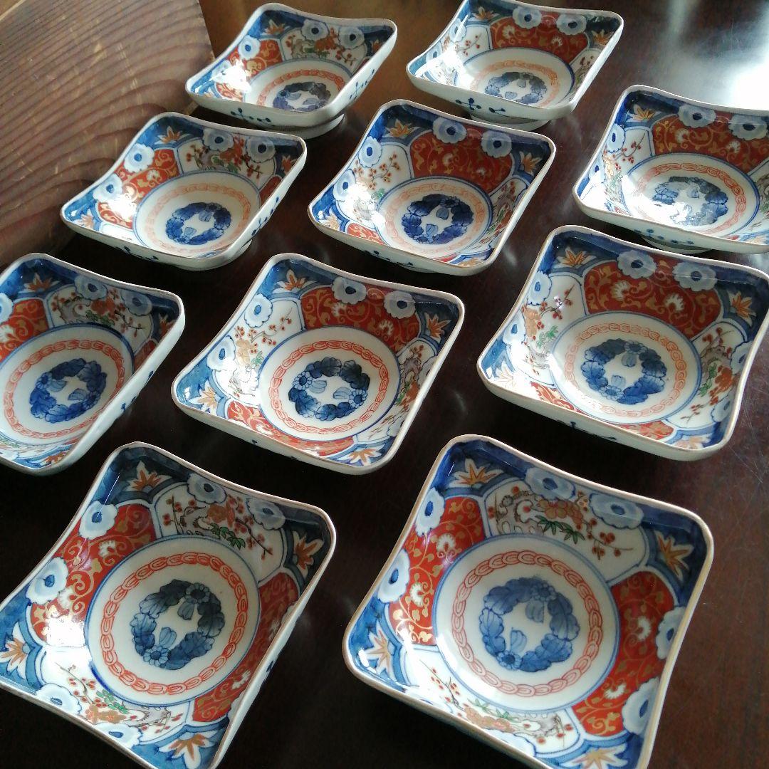 伊万里　金彩錦四方向付　10客　11.5cm　明治〜大正期