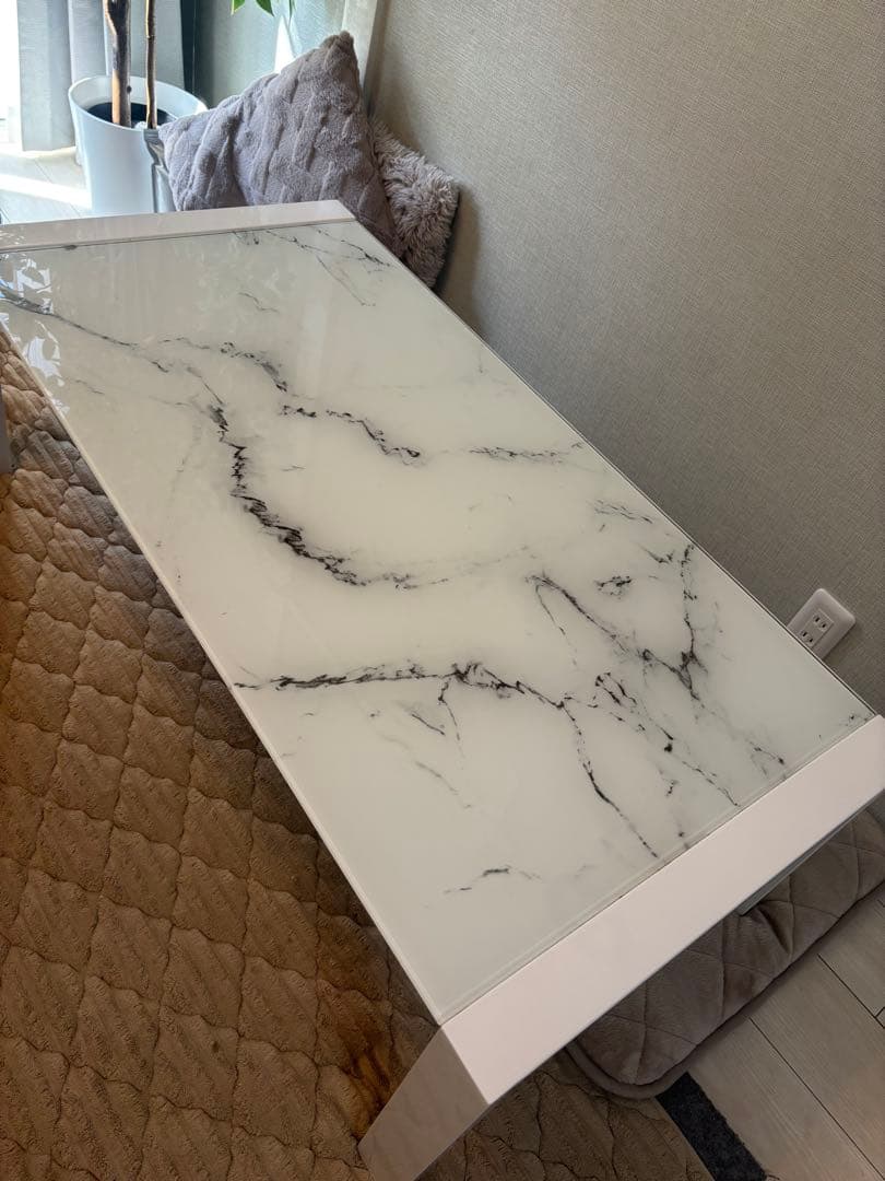 センターテーブル CTエスペルト120 WH 大理石風ガラステーブル