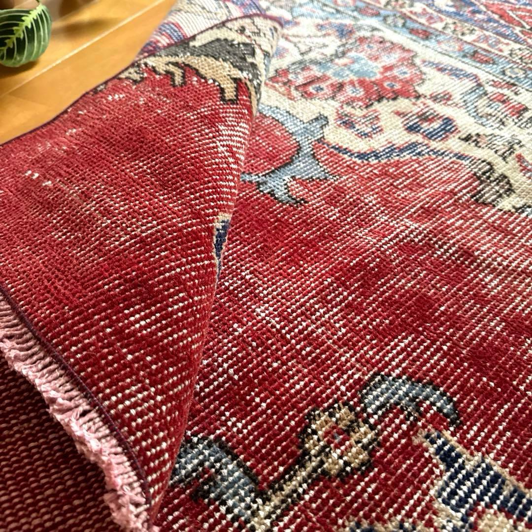 78×115アンティークレッド　ボタニカル　トルコヴィンテージラグ