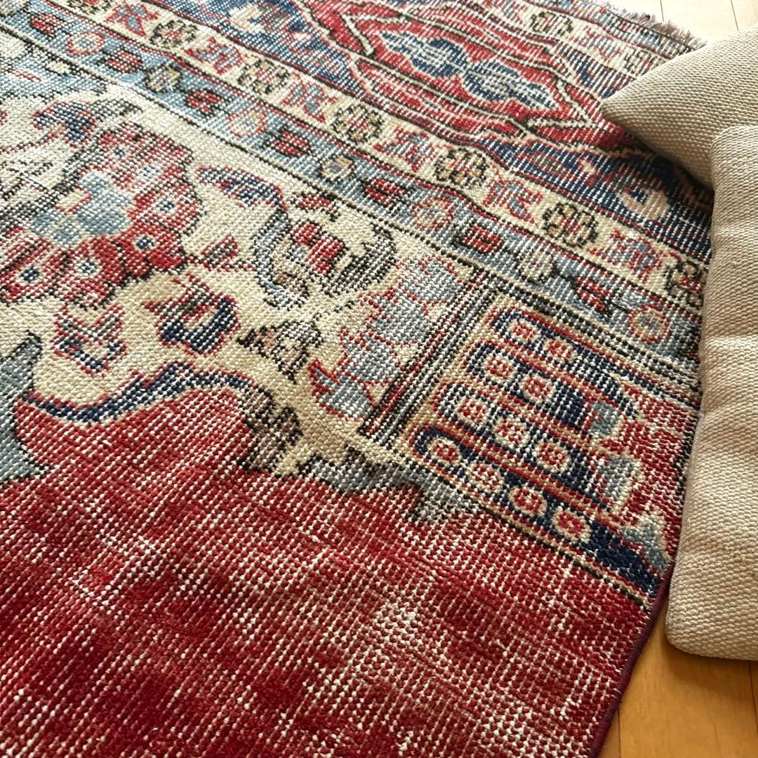 78×115アンティークレッド　ボタニカル　トルコヴィンテージラグ