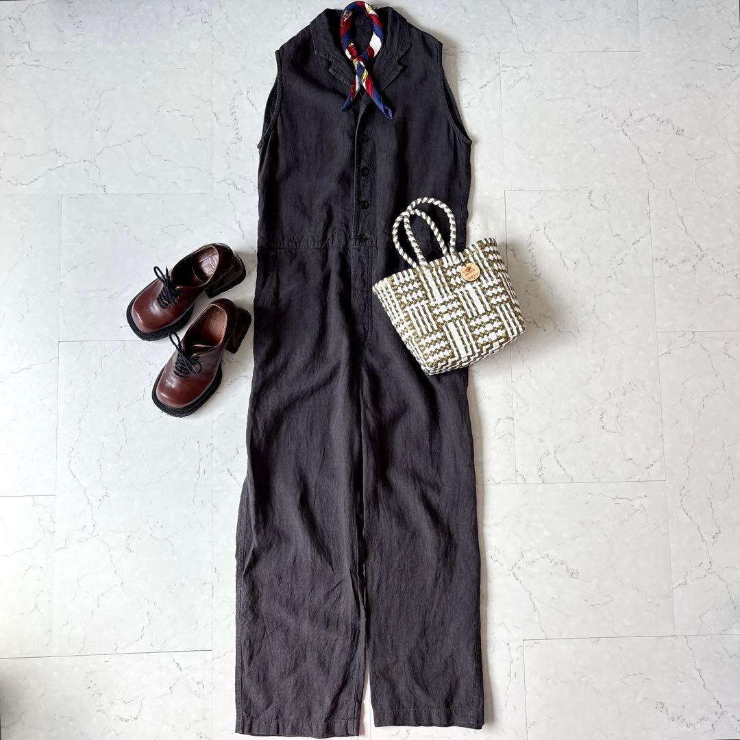美品 ネストローブ 日本製 リネン ノースリーブ オールインワン ツナギ グレー