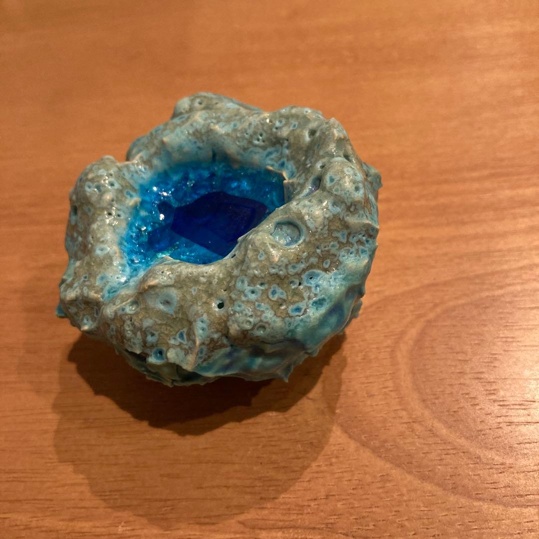 うるま陶器　元氣瑩MINI 青い陶器　やちむん焼　沖縄　風水アイテム　海