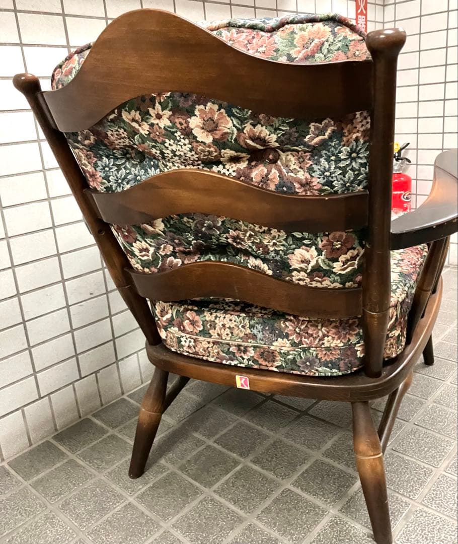 ヴィンテージ 飛騨家具 飛騨産業 乗鞍 リビングチェア 両肘付き 花柄