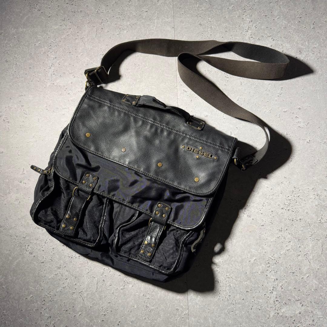 バッグ OLD DIESEL leather messenger bag black