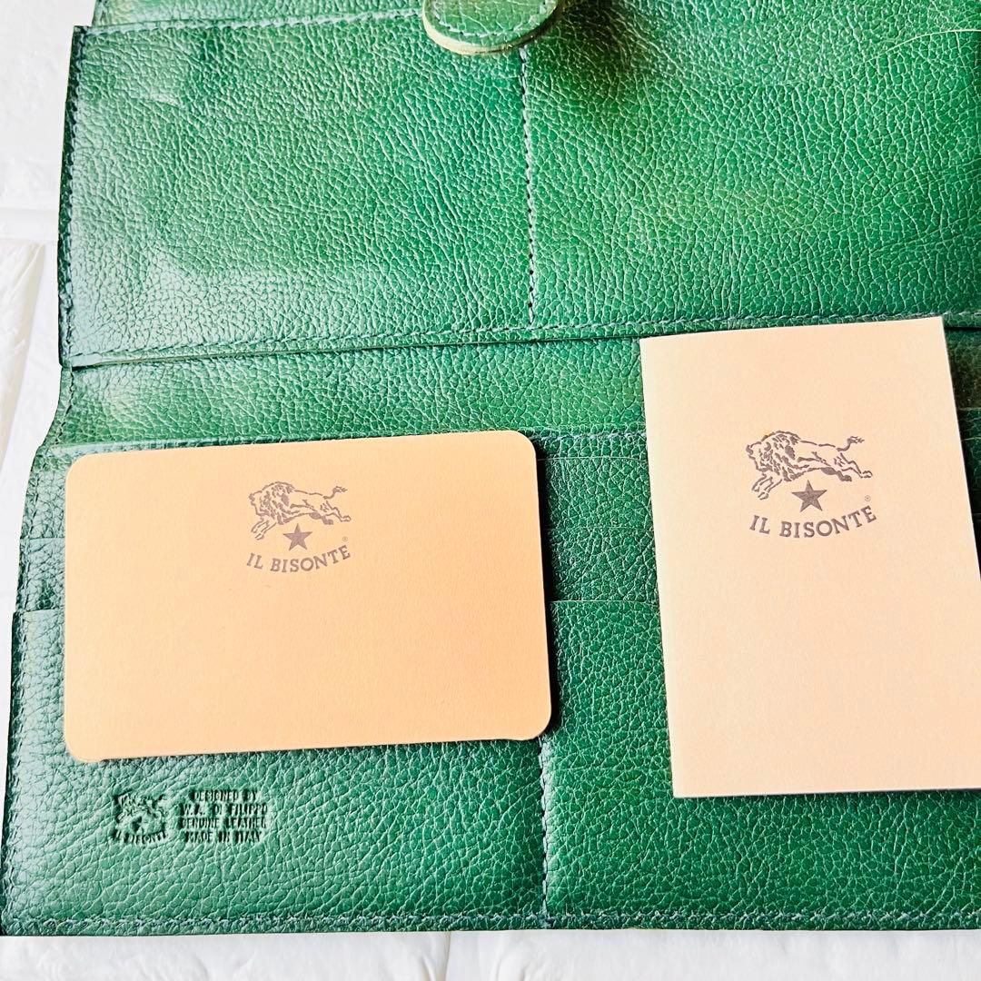 【新品タグ付き】IL BISONTE 長財布 グリーン ファスナー 巾着