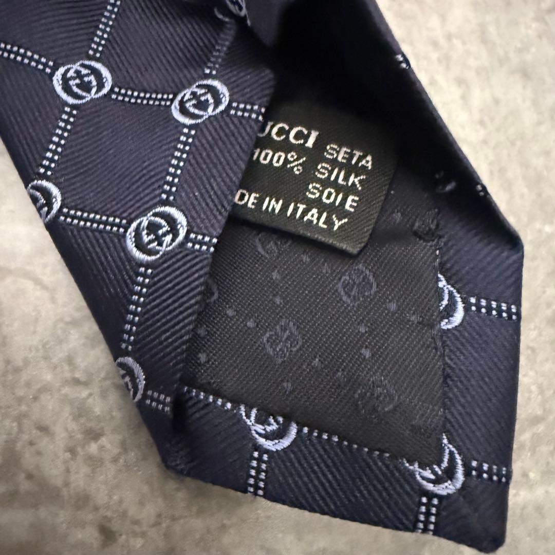 未使用級 GUCCI グッチ ネクタイ インターロッキング GG柄 ネイビー 紺