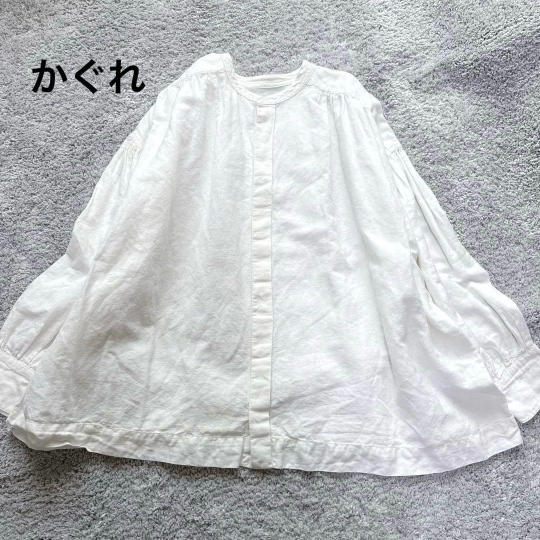 かぐれ　kagure バンドカラー　ブラウス　リネン　シャツ　パフスリーブ　比翼