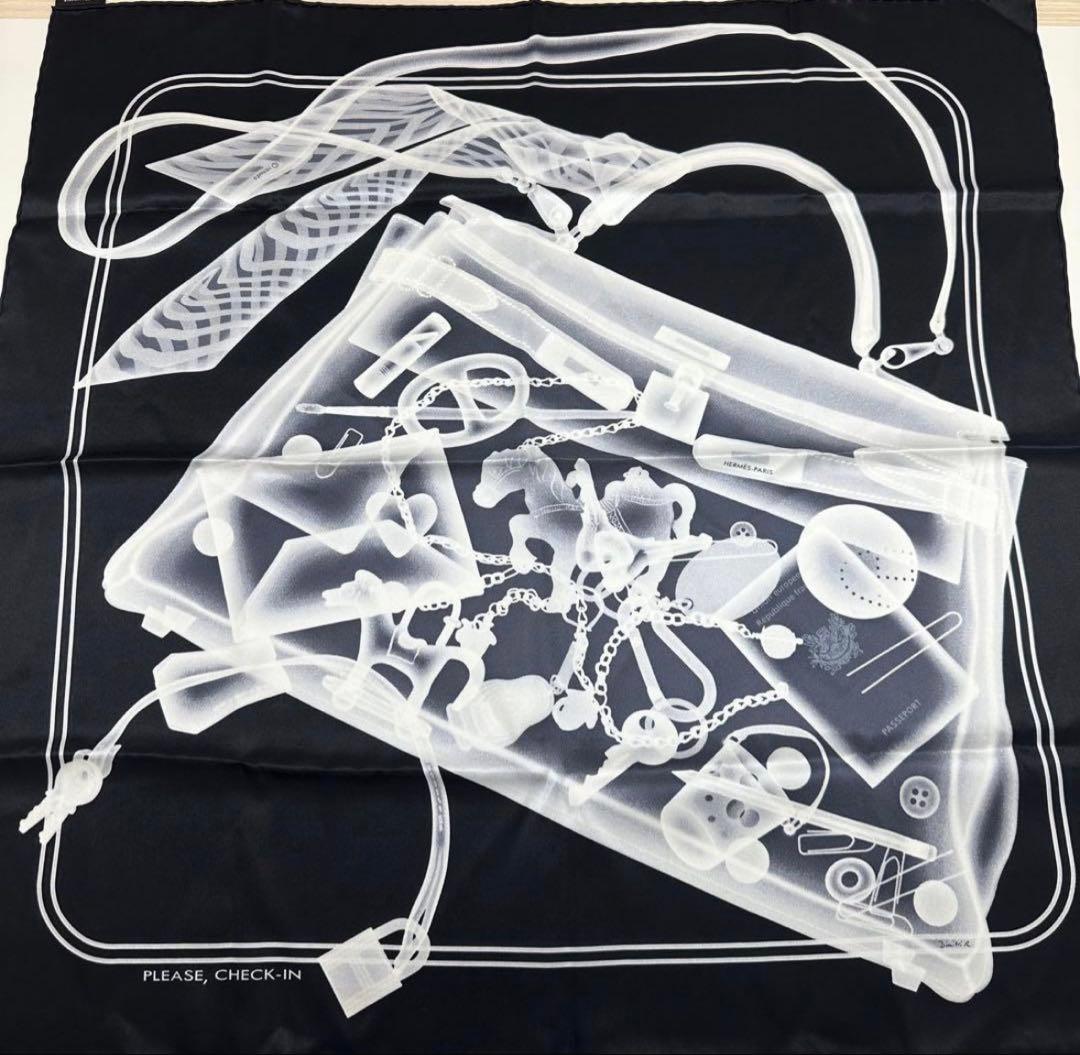 未使用品＊エルメス カレ70 プリーズチェックイン スカーフ シルク