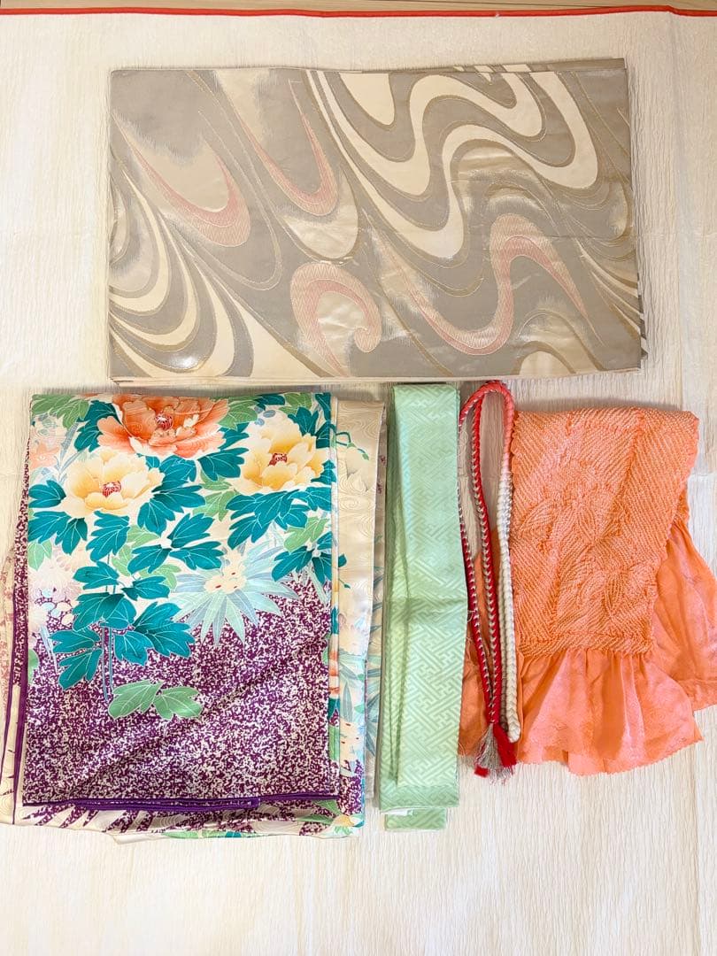 振袖セット 白 紫 緑 花柄 sMH2503201