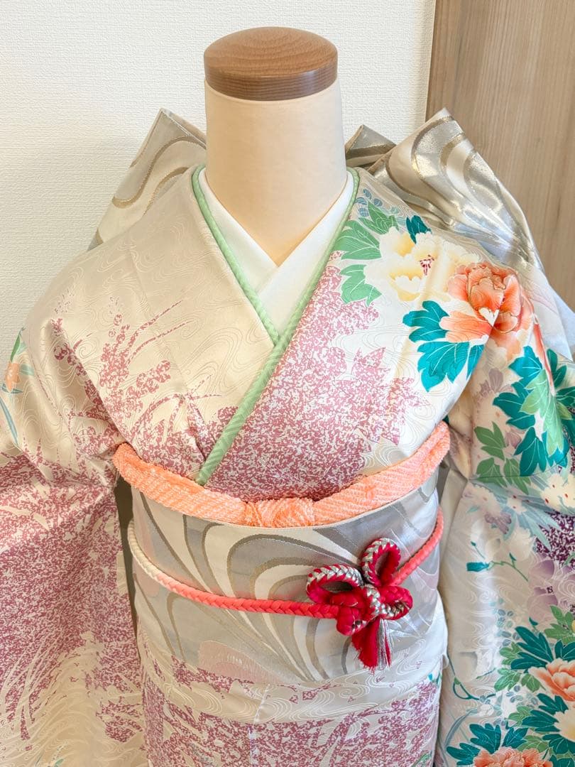 振袖セット 白 紫 緑 花柄 sMH2503201