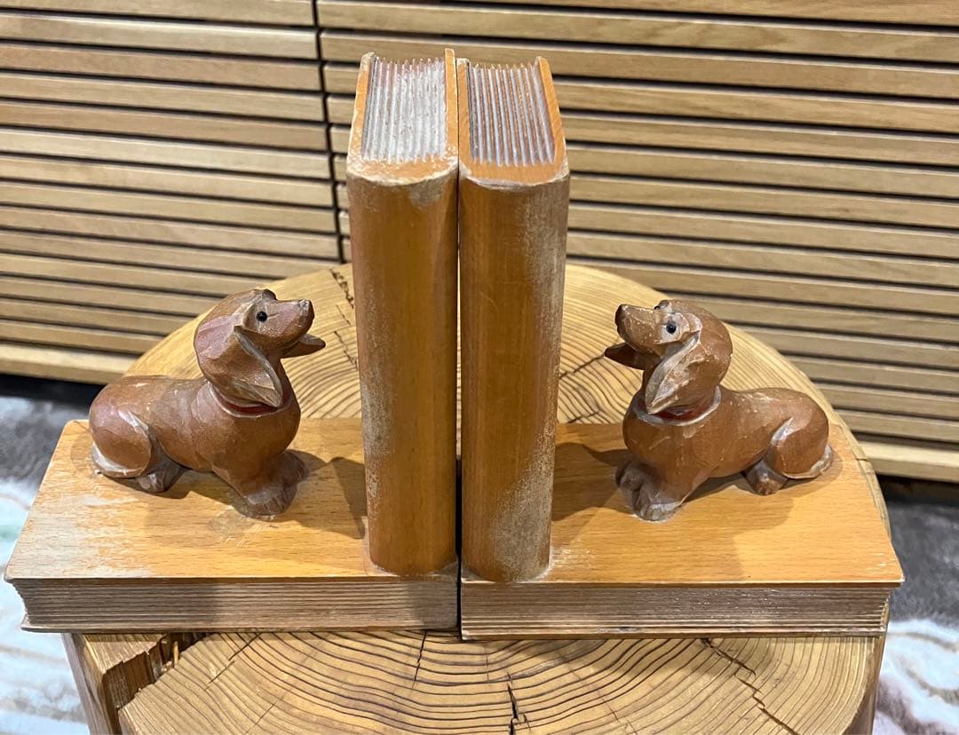 ヴィンテージ　ダックスフンド　木製ブックエンド　旧東ドイツ製