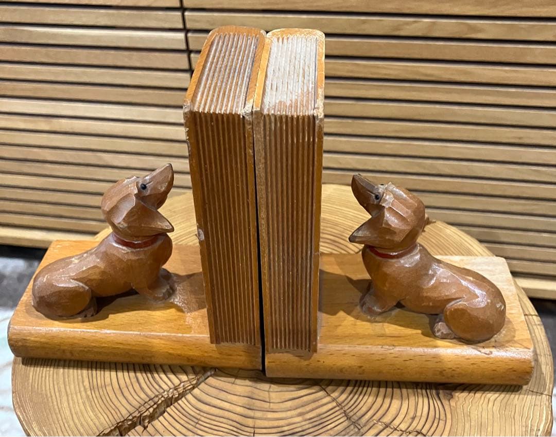 ヴィンテージ　ダックスフンド　木製ブックエンド　旧東ドイツ製