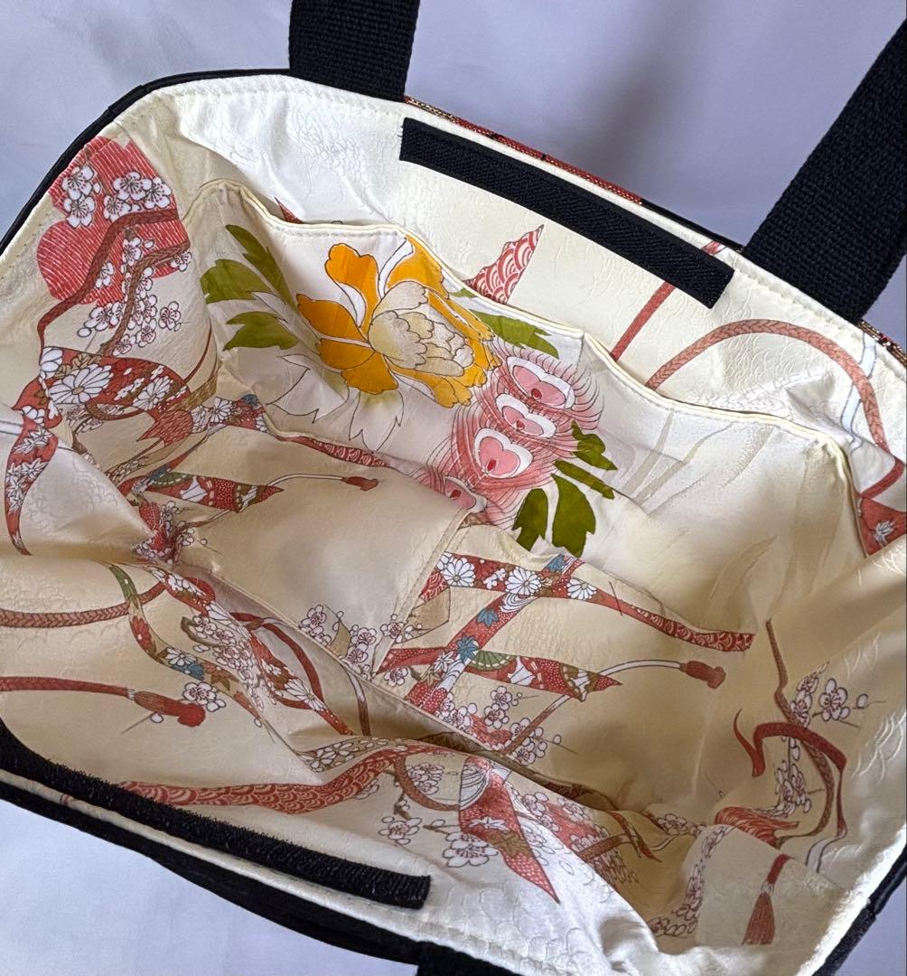 帯バッグリメイク　776番　ボート型持ち手タイプ　被せ蓋付き