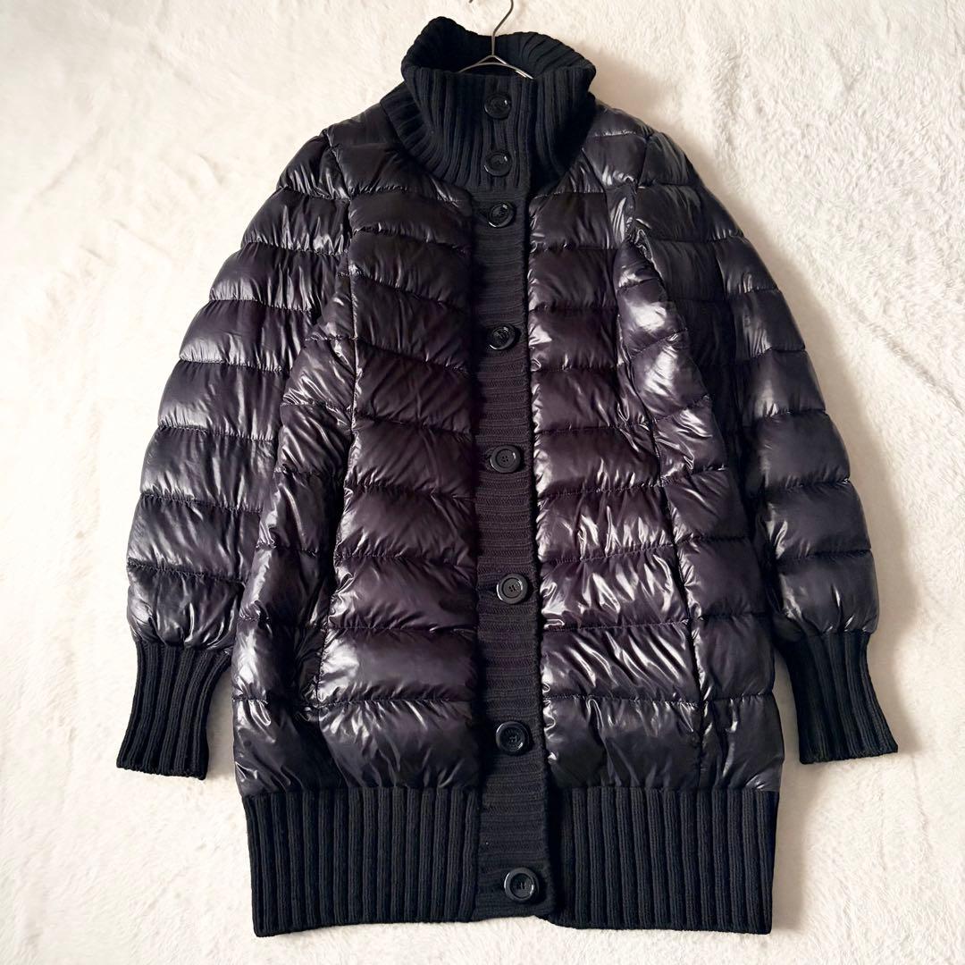 6219 美品✨ ヘルノ ハイネックリブダウンコート 44 ブラック 異素材切替