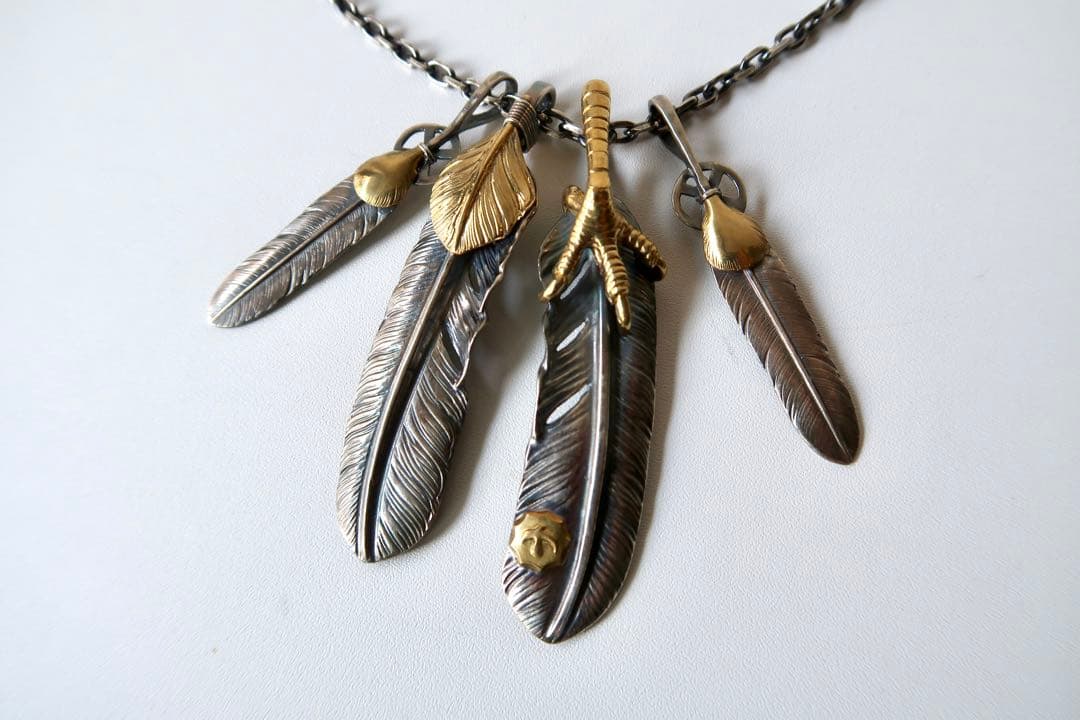 インディアンジュエリー フェザー4枚&イーグルフックネックレス