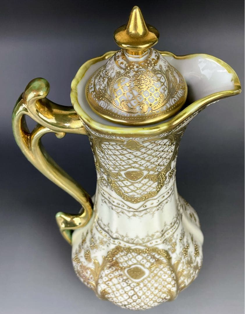 【大型31cm】オールドニッポン アールヌーボー様式 金盛り チョコレートポット