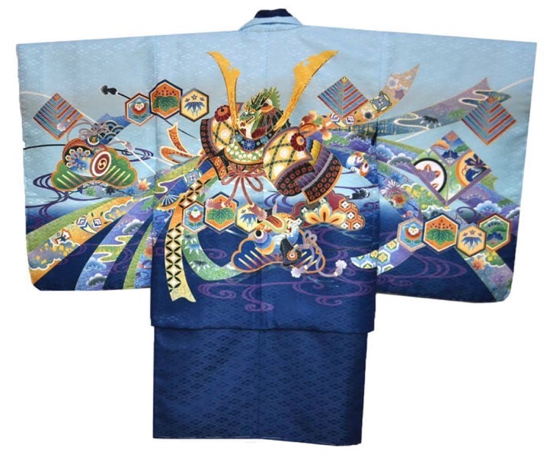 1点限り　七五三　着物　男の子　3歳　羽織　袴　フルセット　水色　着付けDVD付