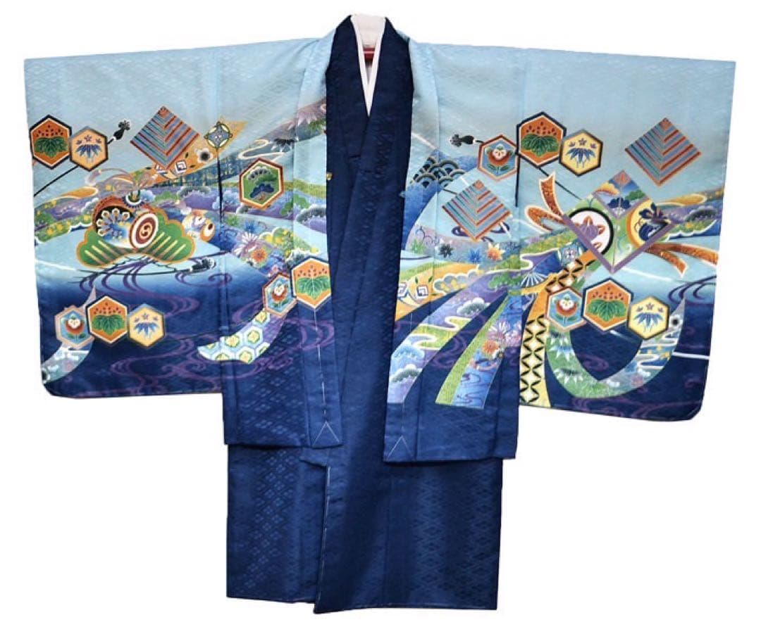 1点限り　七五三　着物　男の子　3歳　羽織　袴　フルセット　水色　着付けDVD付