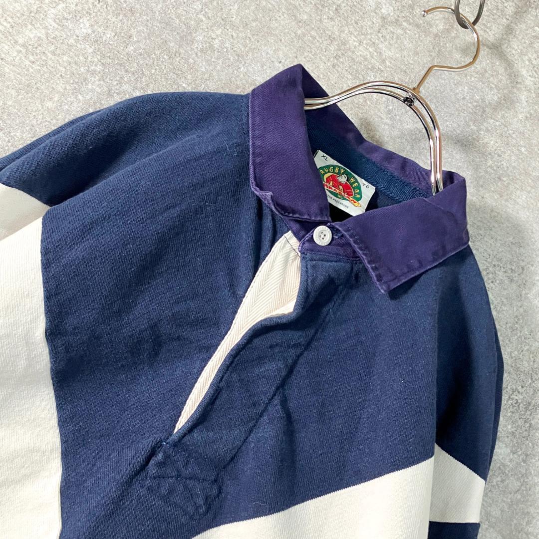 BARBARIAN　スコットランド　ラガーシャツ　ブルー　ホワイト　XL