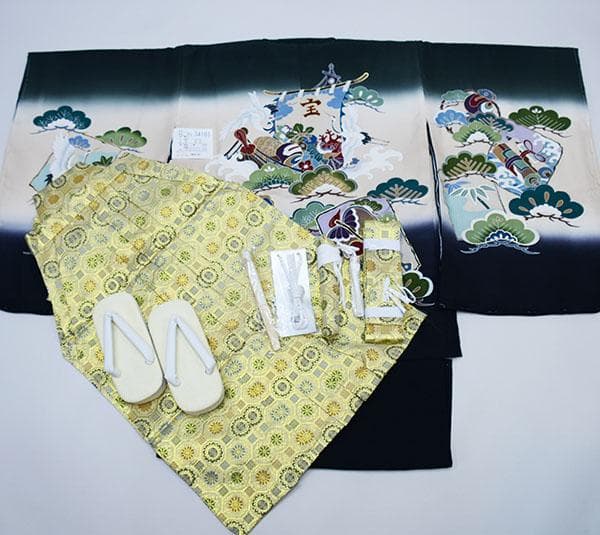 七五三 五歳 男児 羽織袴フルセット 正絹 深緑×黒 袴変更可能 NO34181