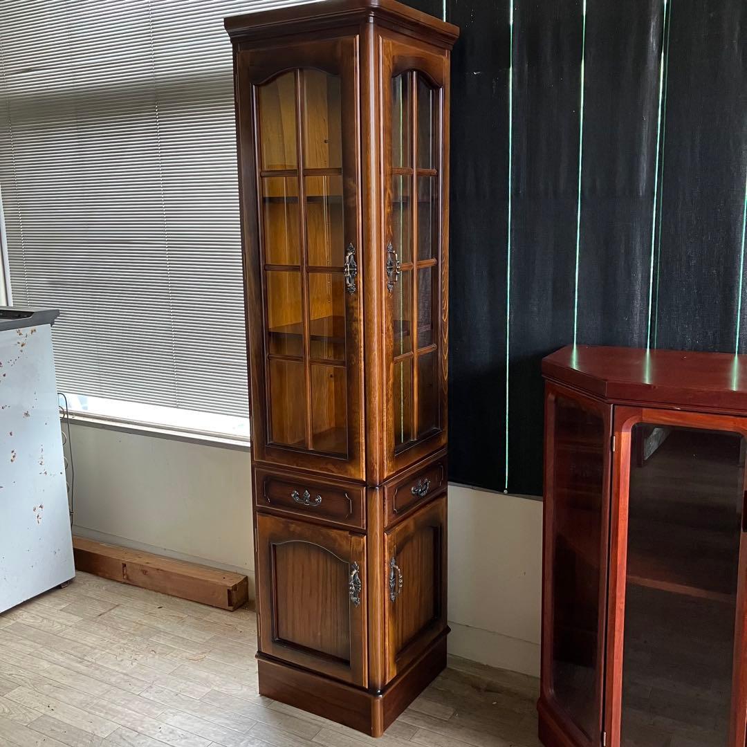 希少　オールドカリモク　コロニアル　キュリオケース　食器棚　コーナーキャビネット